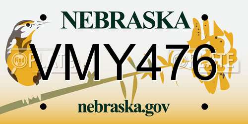 VMY476 Nebraska License Plate
