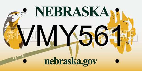 VMY561 Nebraska License Plate