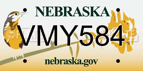 VMY584 Nebraska License Plate