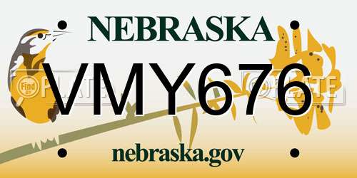 VMY676 Nebraska License Plate