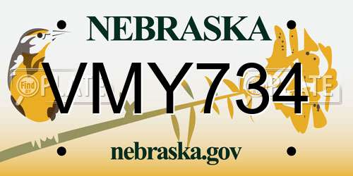 VMY734 Nebraska License Plate