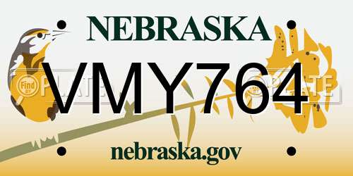 VMY764 Nebraska License Plate