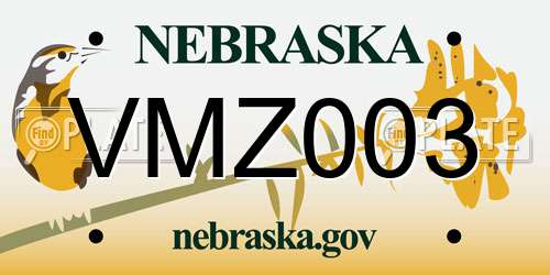 VMZ003 Nebraska License Plate