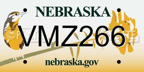 VMZ266 Nebraska License Plate