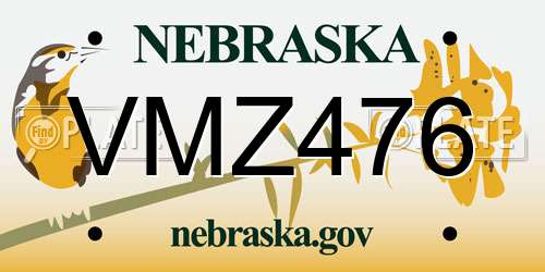 VMZ476 Nebraska License Plate