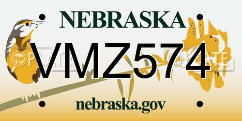 VMZ574 Nebraska License Plate