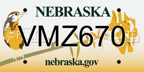 VMZ670 Nebraska License Plate