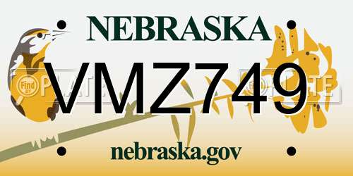 VMZ749 Nebraska License Plate