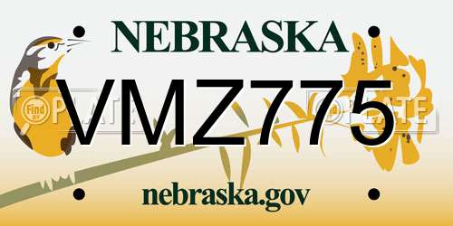 VMZ775 Nebraska License Plate