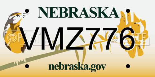 VMZ776 Nebraska License Plate