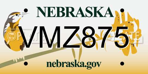 VMZ875 Nebraska License Plate