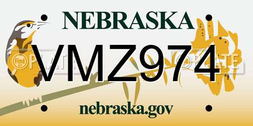 VMZ974 Nebraska License Plate