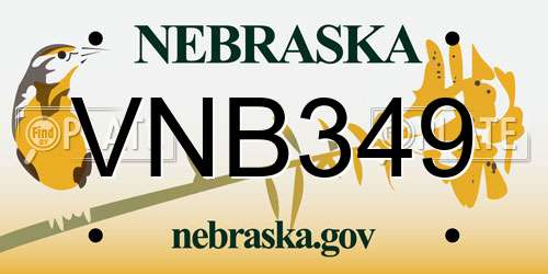 VNB349 Nebraska License Plate