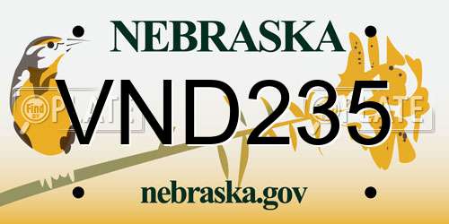 VND235 Nebraska License Plate