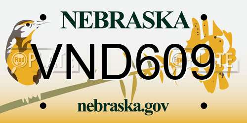 VND609 Nebraska License Plate