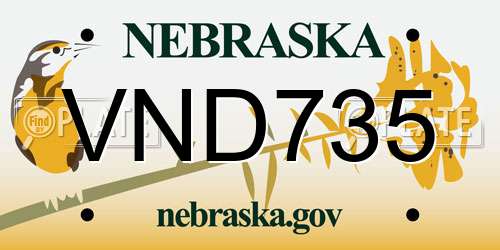 VND735 Nebraska License Plate
