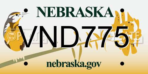 VND775 Nebraska License Plate