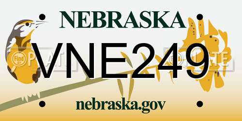 VNE249 Nebraska License Plate