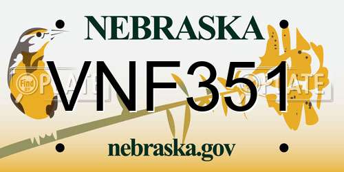 VNF351 Nebraska License Plate