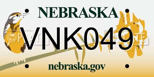 VNK049 Nebraska License Plate