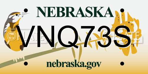 VNQ73S Nebraska License Plate