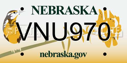 VNU970 Nebraska License Plate