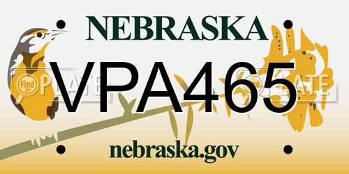 VPA465 Nebraska License Plate