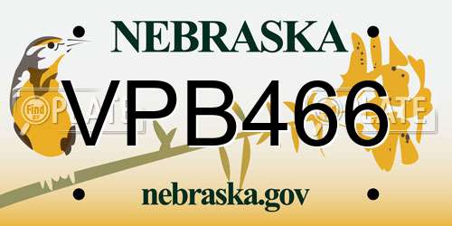 VPB466 Nebraska License Plate