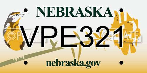 VPE321 Nebraska License Plate