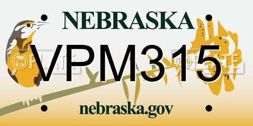 VPM315 Nebraska License Plate