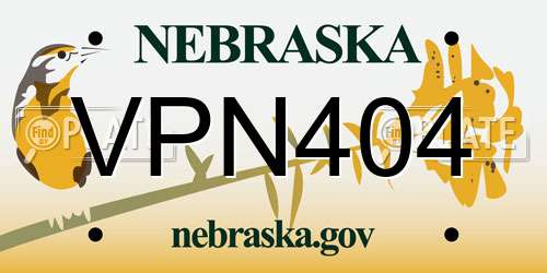 VPN404 Nebraska License Plate