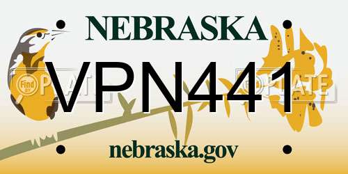 VPN441 Nebraska License Plate