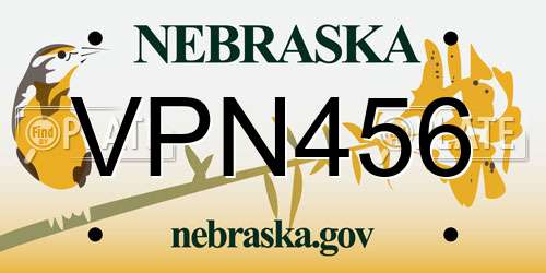 VPN456 Nebraska License Plate