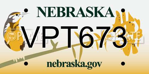 VPT673 Nebraska License Plate