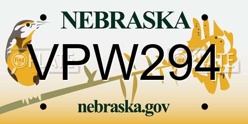 VPW294 Nebraska License Plate