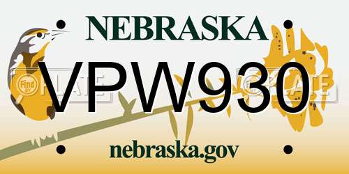 VPW930 Nebraska License Plate