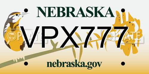 VPX777 Nebraska License Plate
