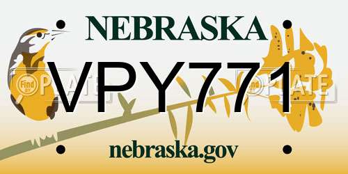 VPY771 Nebraska License Plate