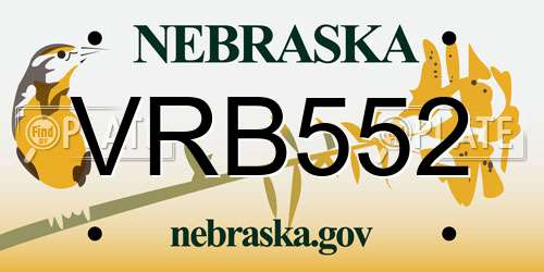 VRB552 Nebraska License Plate