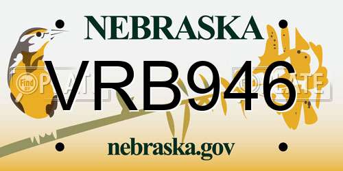VRB946 Nebraska License Plate