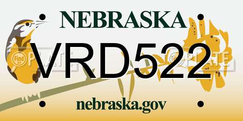 VRD522 Nebraska License Plate