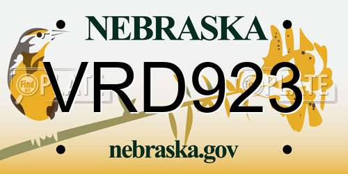 VRD923 Nebraska License Plate