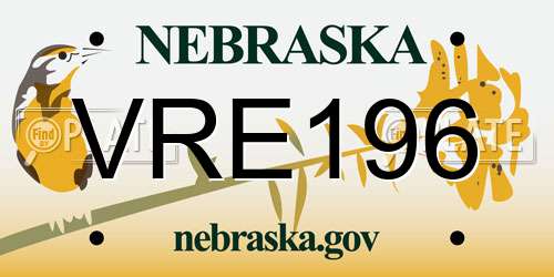 VRE196 Nebraska License Plate