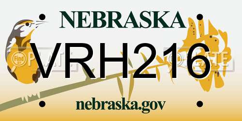 VRH216 Nebraska License Plate