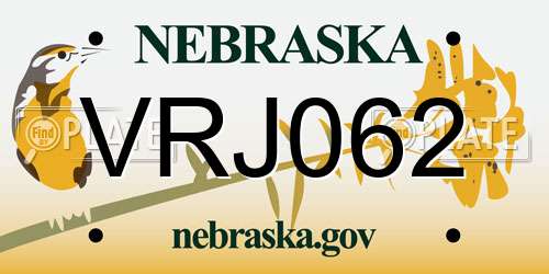 VRJ062 Nebraska License Plate