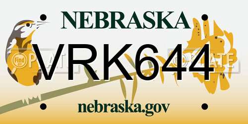 VRK644 Nebraska License Plate