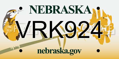 VRK924 Nebraska License Plate