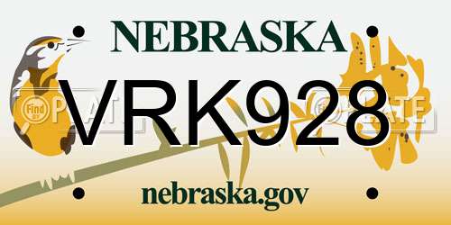 VRK928 Nebraska License Plate