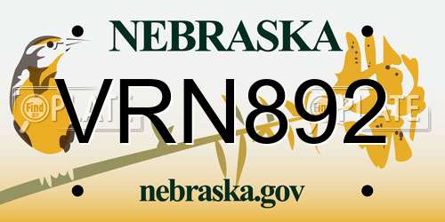 VRN892 Nebraska License Plate