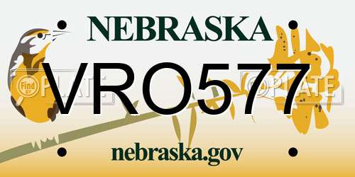 VRO577 Nebraska License Plate
